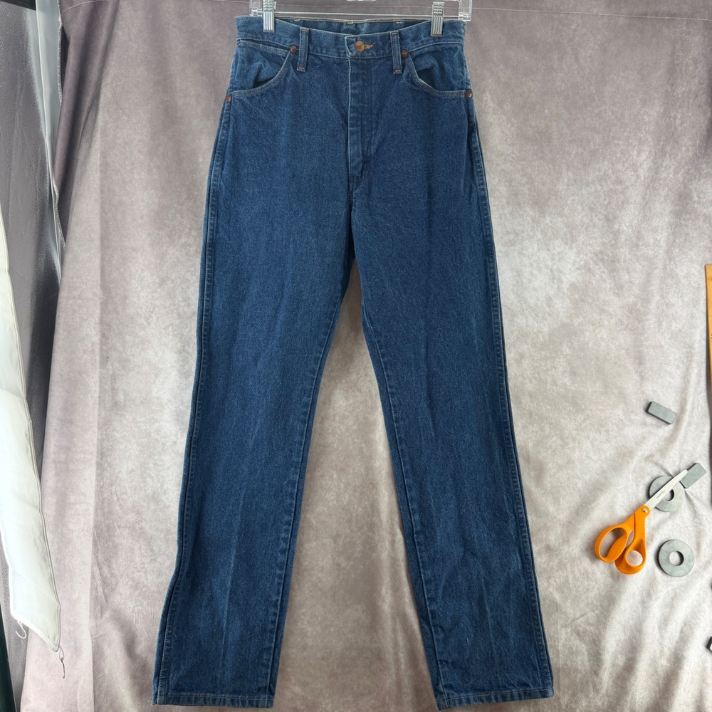 Wrangler 14MWZG Womens High Waisted Straight Leg Blue Denim Jeans 9x32 USA Made